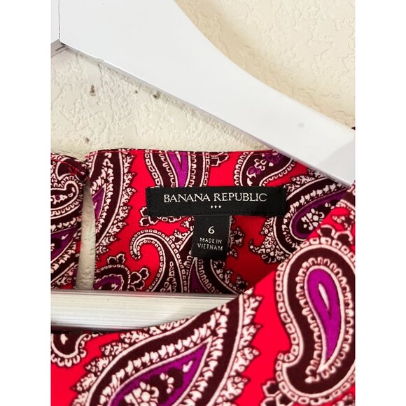Banana Republic Womens Paisley Print Shift Dress Size 6 Red/Purple Short Sleeve - Picture 3 of 11